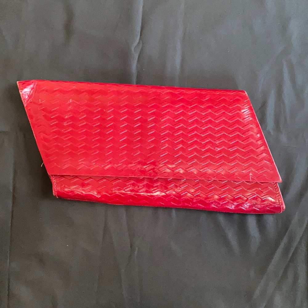 Vintage Valerie Retro Geometric Red Leather Clutch